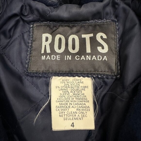 Roots Women's Jacket Full Zip Blue Wool Leather Varsity Vtg Canada Size 4 - Picture 6 of 9